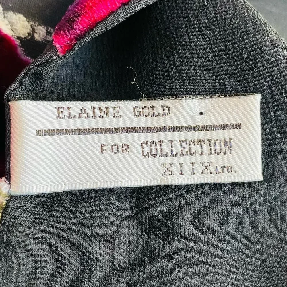 Elaine Gold silk & velvet burnout long scarf 2-side dramatic black & red roses